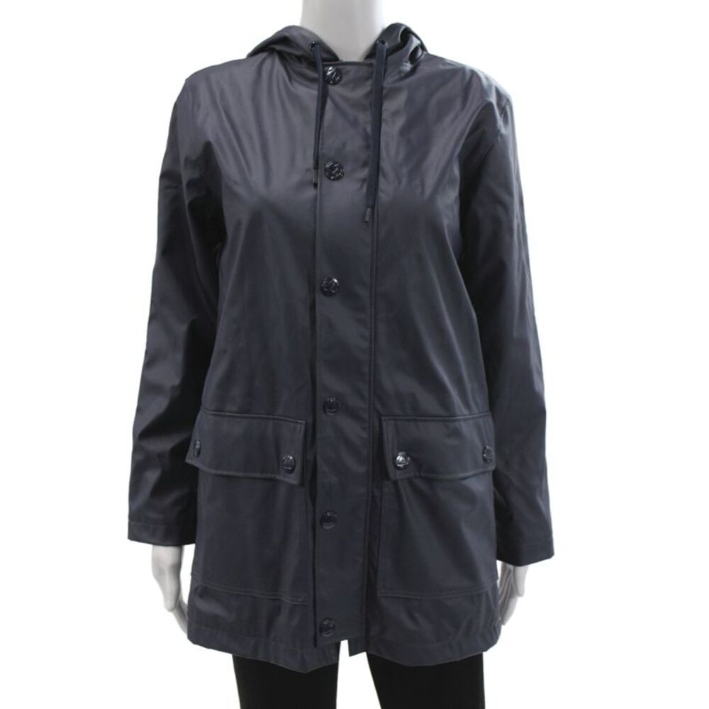 Petit Bateau Womens Rain Coat Blue Snap Nautical Polyester Size 2XS